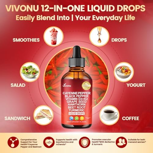 VivoNu Cayenne Pfeffer Softgel Kapseln – Unterstützt Beinvenen, Herz- und Blutgefäßgesundheit mit Vitamin E, D3+K2 sowie Traubenkern-, Weißdorn-, Rote Bete- und Berberin-Extrakten (240 Kapseln, 1 Flasche)