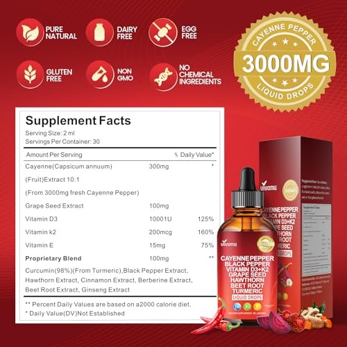 VivoNu Cayenne Pfeffer Softgel Kapseln – Unterstützt Beinvenen, Herz- und Blutgefäßgesundheit mit Vitamin E, D3+K2 sowie Traubenkern-, Weißdorn-, Rote Bete- und Berberin-Extrakten (240 Kapseln, 1 Flasche)