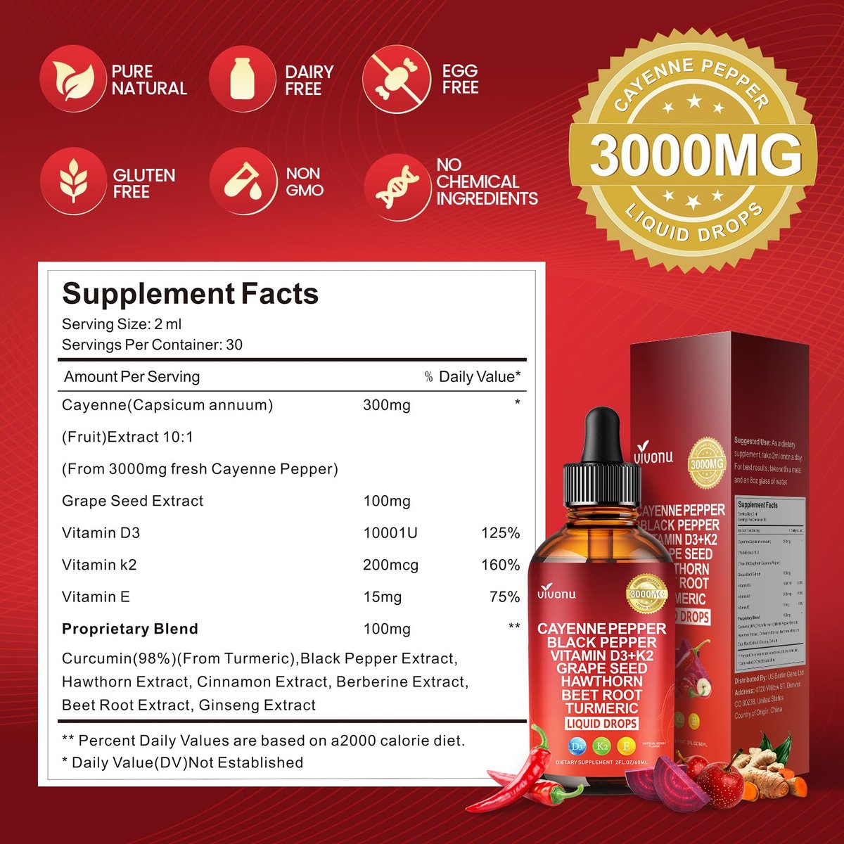 VivoNu Cayenne Pfeffer Softgel Kapseln – Unterstützt Beinvenen, Herz- und Blutgefäßgesundheit mit Vitamin E, D3+K2 sowie Traubenkern-, Weißdorn-, Rote Bete- und Berberin-Extrakten (240 Kapseln, 1 Flasche)