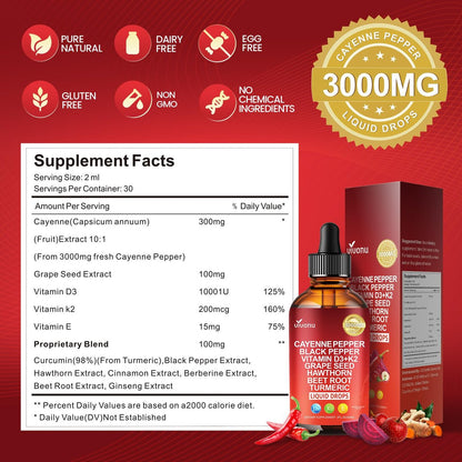 VivoNu Cayenne Pfeffer Softgel Kapseln – Unterstützt Beinvenen, Herz- und Blutgefäßgesundheit mit Vitamin E, D3+K2 sowie Traubenkern-, Weißdorn-, Rote Bete- und Berberin-Extrakten (240 Kapseln, 1 Flasche)