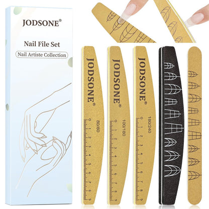 JODSONE Nagelfeilen- und Polierset 5-teilig: Doppelseitige Feilen & Buffer für natürliche und künstliche Nägel – Wiederverwendbar, waschbar, 80/240 Körnung – Ideal für Zuhause & Salon