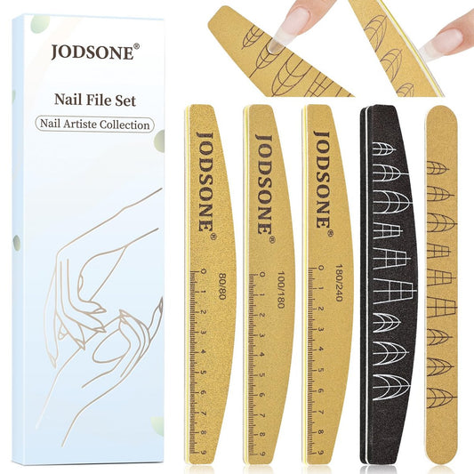 JODSONE Nagelfeilen- und Polierset 5-teilig: Doppelseitige Feilen & Buffer für natürliche und künstliche Nägel – Wiederverwendbar, waschbar, 80/240 Körnung – Ideal für Zuhause & Salon
