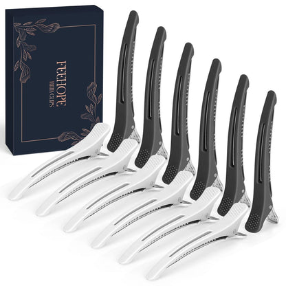 FEEHOPE 12 Stücke Professionelle Haarscheideclips für Frauen, Anti-Rutsch, Ohne Knicke, Haarstyling-Clips für Salon & Zuhause, Entenklauen-Clips zum Schneiden, Färben und Abteilen mit Silikonband