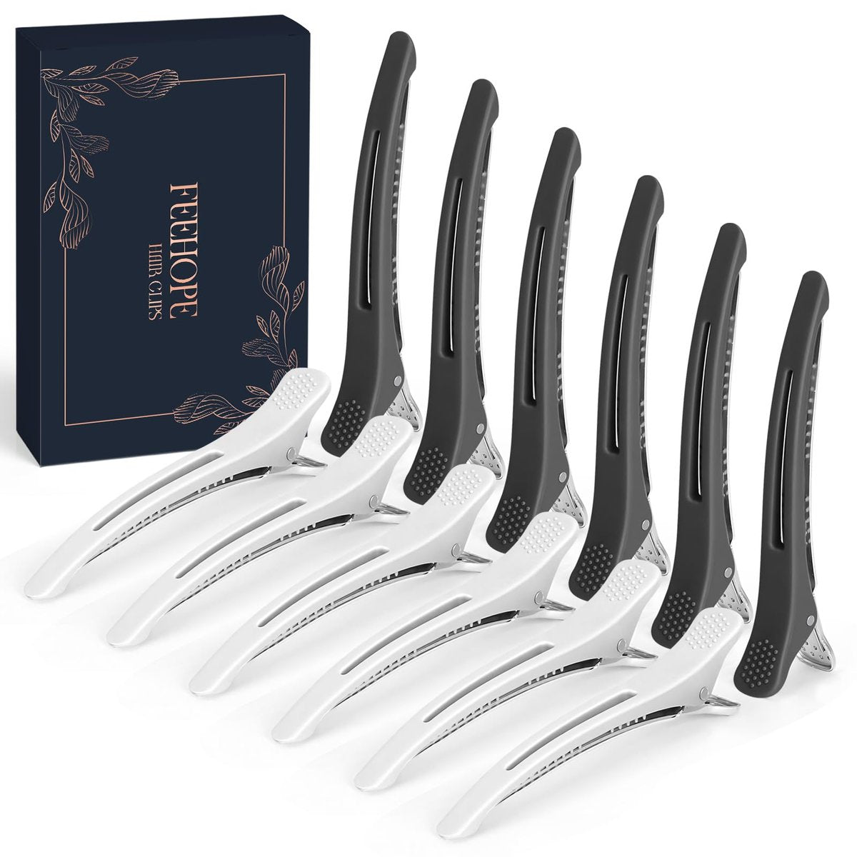 FEEHOPE 12 Stücke Professionelle Haarscheideclips für Frauen, Anti-Rutsch, Ohne Knicke, Haarstyling-Clips für Salon & Zuhause, Entenklauen-Clips zum Schneiden, Färben und Abteilen mit Silikonband