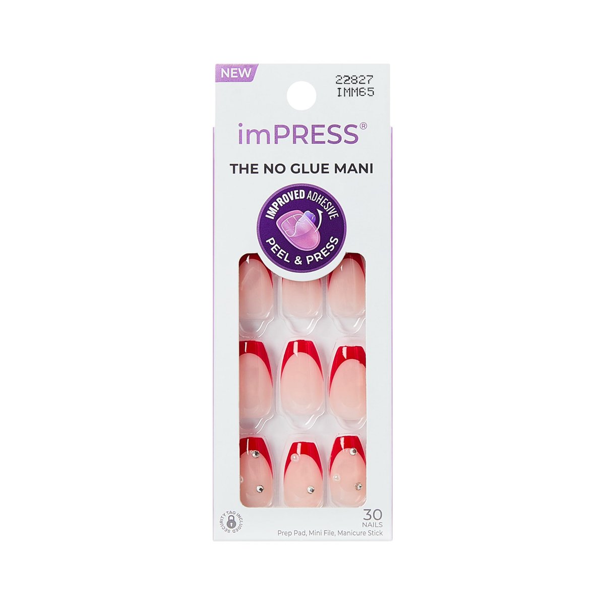 imPRESS Happy World Press-On Nägel – Rote Coffin-Nägel, Medium, 30-teilig, ohne Kleber