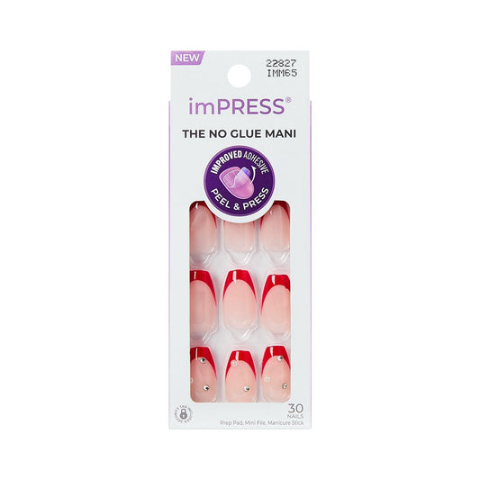 imPRESS Happy World Press-On Nägel – Rote Coffin-Nägel, Medium, 30-teilig, ohne Kleber