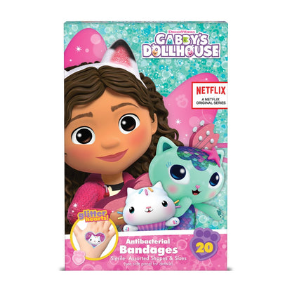 Gabby's Dollhouse Pflaster, 3 verschiedene Größen, 100 Stück | Haften wie Aufkleber, flexible Wundpflaster für kleine Schnitte, Schürfwunden und Verbrennungen, ideales Geschenk für Kinder