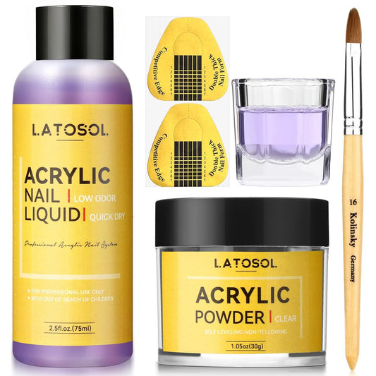 Klares Acryl-Nagelset – Schnell trocknend, langanhaltend: Acrylpulver & Flüssigkeit mit Kolinsky-Pinsel, Nagelformen für DIY zu Hause & professionelle Nutzung im Salon