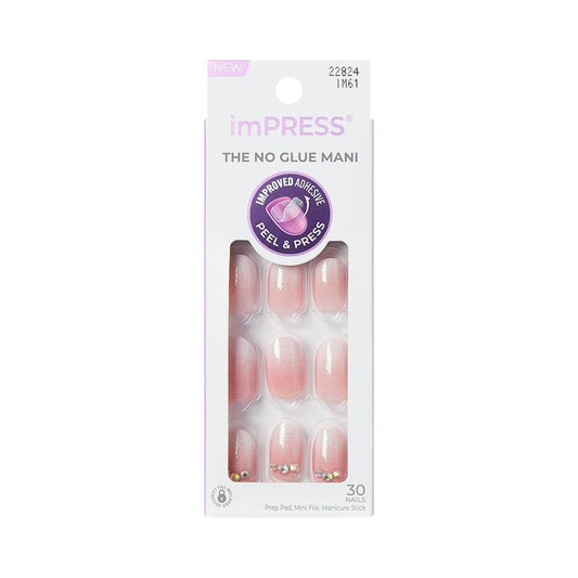 Kiss Impress No Glue Mani Press On Nails, Design 'Even Better', Pink, Kurze Länge, Ovale Form, Inklusive 30 Nägel, Vorbereitungspad, Anleitungsblatt, 1 Manikürestab, 1 Mini-Feile
