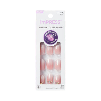 Kiss Impress No Glue Mani Press On Nails, Design 'Even Better', Pink, Kurze Länge, Ovale Form, Inklusive 30 Nägel, Vorbereitungspad, Anleitungsblatt, 1 Manikürestab, 1 Mini-Feile