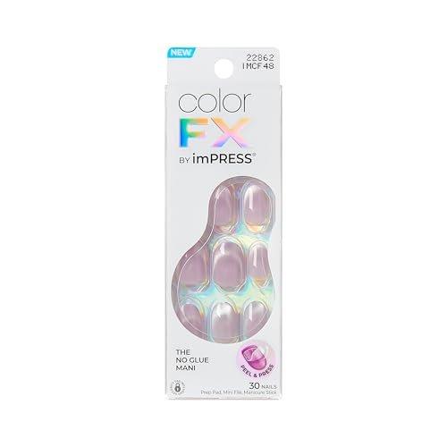 Kiss Impress No Glue Mani Press On Nägel, ColorFX, 'Diamond Drip', Pink, Kurze Länge, Ovale Form, Inklusive 30 Nägel, Vorbereitungspad, Anleitungsblatt, 1 Manikürestäbchen, 1 Mini-Feile