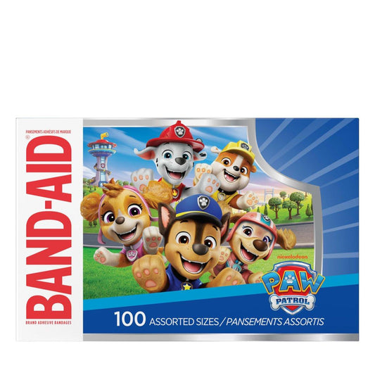 BAND-AID Brand Pflaster mit Paw Patrol Motiven – 100 bunte Wundpflaster für Kinder, ideal für kleine Schnitte und Schrammen, Erste-Hilfe-Bedarf, verschiedene Größen