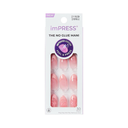 Kiss Impress No Glue Mani Press On Nails, Design 'Glow Muse', Pink, Medium, Mandelform, 30 Nägel + Vorbereitungspad + Anleitung + Manikürestab + Mini-Feile
