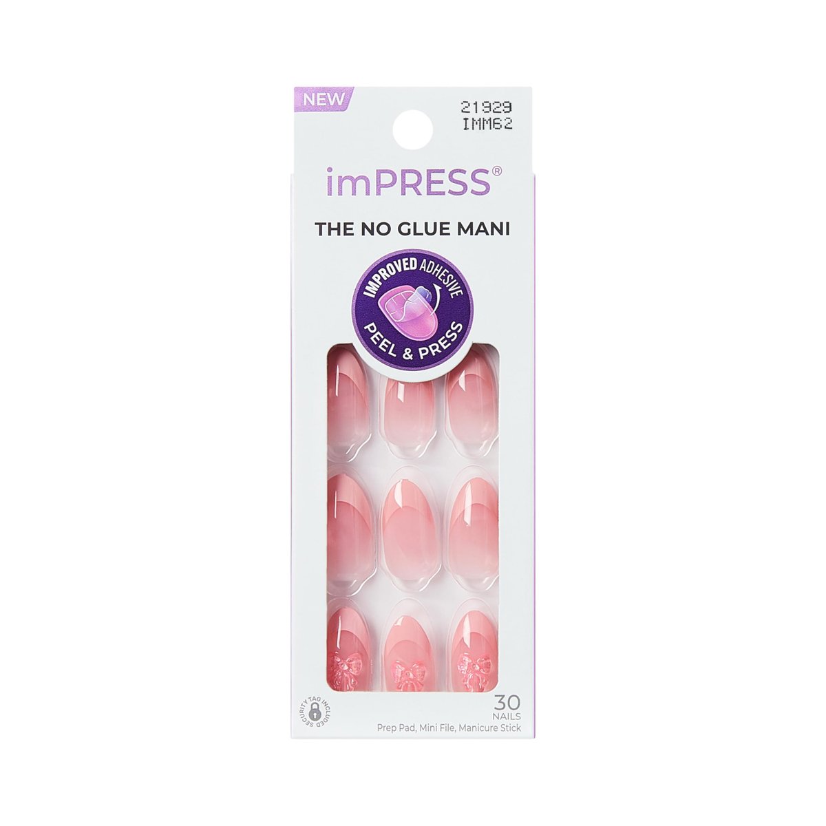 Kiss Impress No Glue Mani Press On Nails, Design 'Glow Muse', Pink, Medium, Mandelform, 30 Nägel + Vorbereitungspad + Anleitung + Manikürestab + Mini-Feile