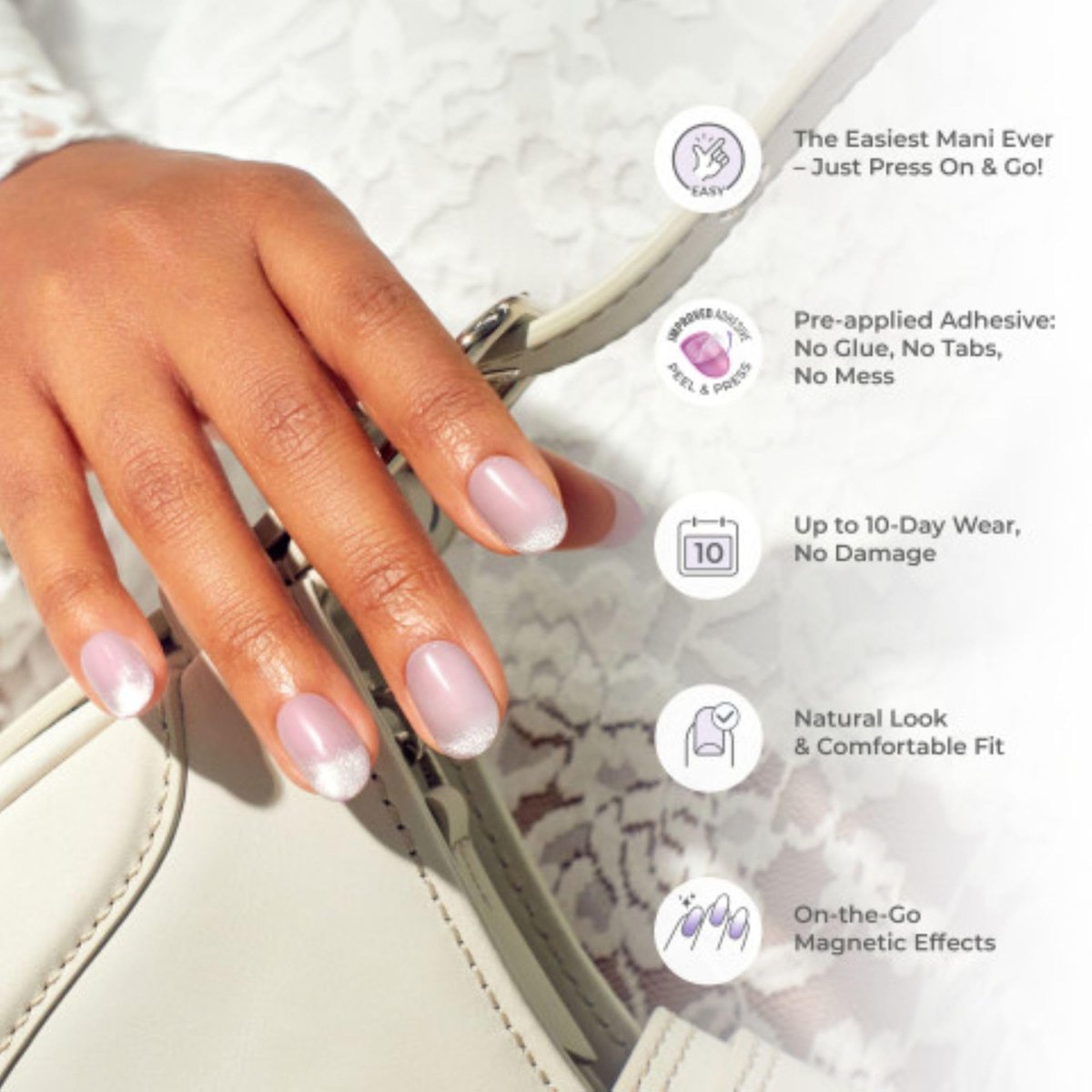 Kiss Impress No Glue Mani Press On Nägel, ColorFX, 'Velvet Romance', Lila, Kurze Länge, Squoval-Form, Inklusive 30 Nägel, Vorbereitungspad, Anleitungsblatt, 1 Manikürestab, 1 Mini-Feile