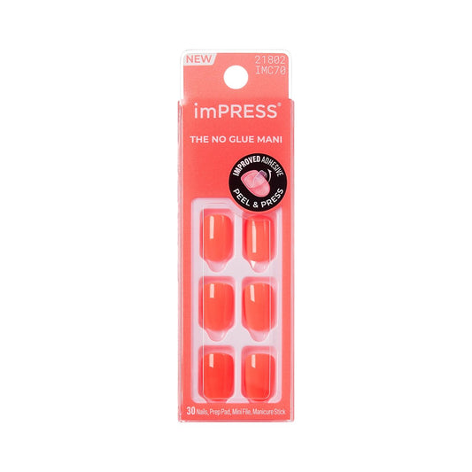 Kiss Impress No Glue Mani Press On Nails, 'Happier Vibes', Orange, Kurze Länge, Squoval-Form, 30 Nägel