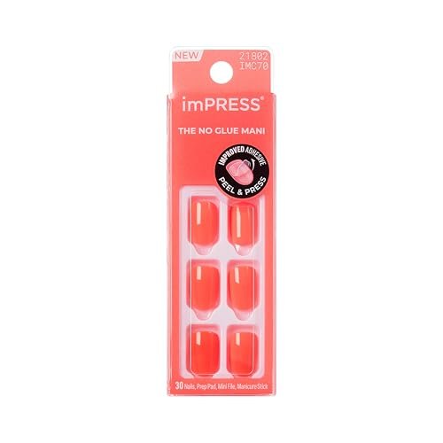 Kiss Impress No Glue Mani Press On Nails, 'Happier Vibes', Orange, Kurze Länge, Squoval-Form, 30 Nägel