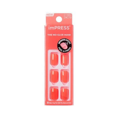 Kiss Impress No Glue Mani Press On Nails, 'Happier Vibes', Orange, Kurze Länge, Squoval-Form, 30 Nägel