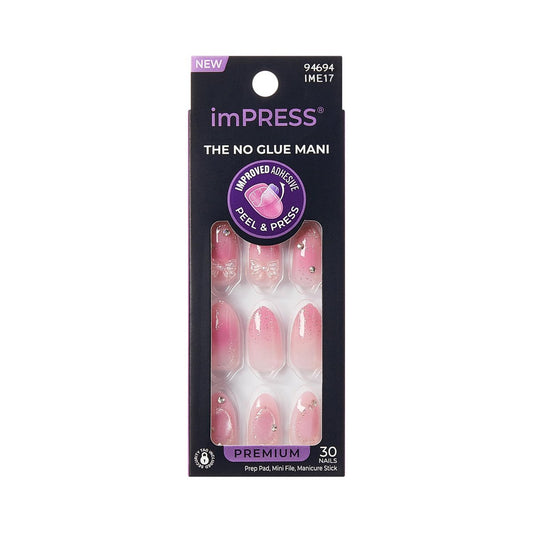Kiss Impress No Glue Mani Press On Nägel, Design 'Venus', Pink, Medium, Mandelform, 30 Nägel, Vorbereitungspad, Anleitung, Manikürestab, Mini-Feile