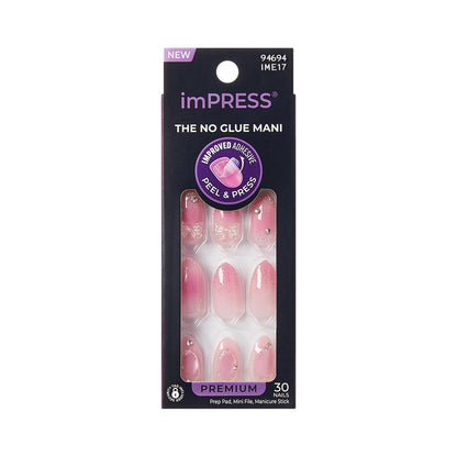 Kiss Impress No Glue Mani Press On Nägel, Design 'Venus', Pink, Medium, Mandelform, 30 Nägel, Vorbereitungspad, Anleitung, Manikürestab, Mini-Feile