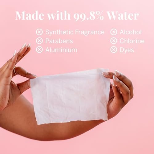 Pixie Feminine Wipes – Natürlich duftend nach Rosenwasser + Weißem Tee – Spülbar, biologisch abbaubar & pH-ausgeglichen – einzeln verpackte Tücher für unterwegs – Reiniger für Menstruationstassen & -scheiben (10 Stück)