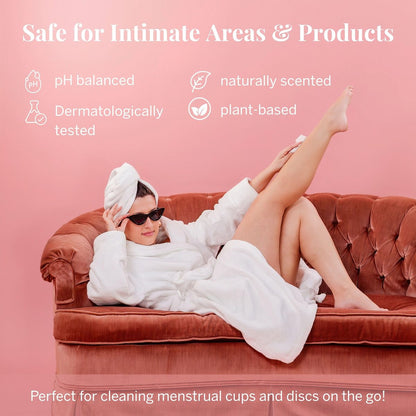 Pixie Feminine Wipes – Natürlich duftend nach Rosenwasser + Weißem Tee – Spülbar, biologisch abbaubar & pH-ausgeglichen – einzeln verpackte Tücher für unterwegs – Reiniger für Menstruationstassen & -scheiben (10 Stück)