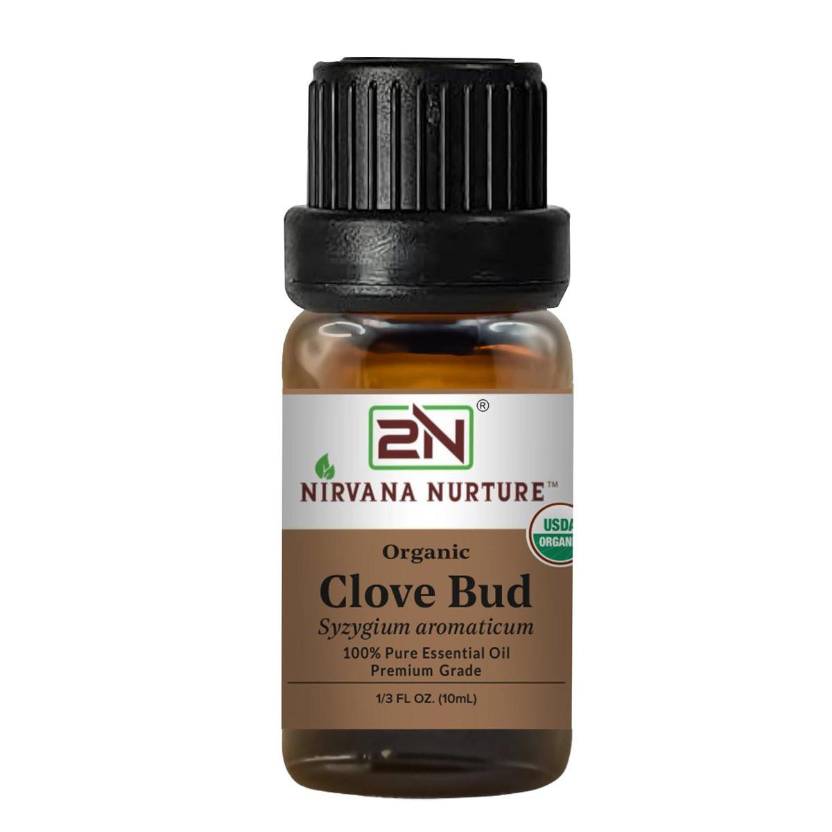 Nirvana Nurture Bio Nelkenknospen-Öl, USDA Bio, 100% rein unverdünnt, Aromatherapieöl für Diffuser, Haar & Hautpflege, 0,34 Fl Oz