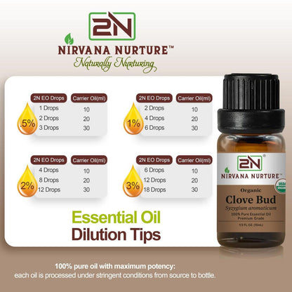 Nirvana Nurture Bio Nelkenknospen-Öl, USDA Bio, 100% rein unverdünnt, Aromatherapieöl für Diffuser, Haar & Hautpflege, 0,34 Fl Oz