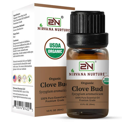 Nirvana Nurture Bio Nelkenknospen-Öl, USDA Bio, 100% rein unverdünnt, Aromatherapieöl für Diffuser, Haar & Hautpflege, 0,34 Fl Oz
