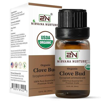 Nirvana Nurture Bio Nelkenknospen-Öl, USDA Bio, 100% rein unverdünnt, Aromatherapieöl für Diffuser, Haar & Hautpflege, 0,34 Fl Oz