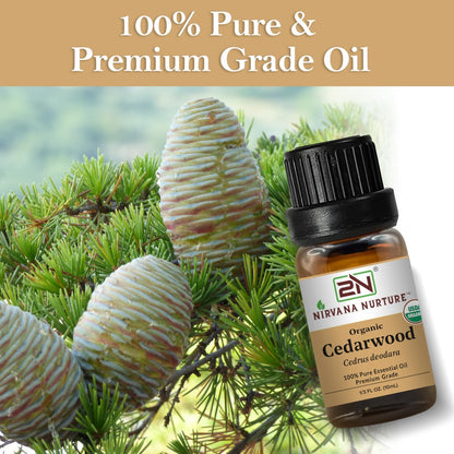 Nirvana Nurture Zedernholz Ätherisches Öl, USDA Bio, 100% Rein Unverdünnt, Aromatherapie Öl für Diffuser, Haar- und Hautpflege
