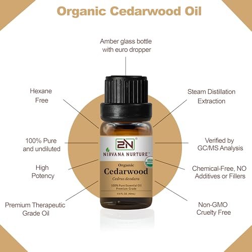 Nirvana Nurture Zedernholz Ätherisches Öl, USDA Bio, 100% Rein Unverdünnt, Aromatherapie Öl für Diffuser, Haar- und Hautpflege