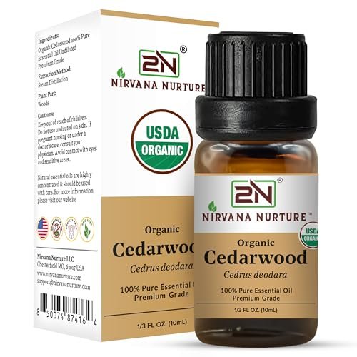 Nirvana Nurture Zedernholz Ätherisches Öl, USDA Bio, 100% Rein Unverdünnt, Aromatherapie Öl für Diffuser, Haar- und Hautpflege
