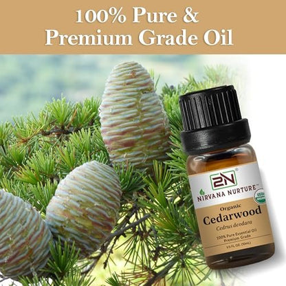 Nirvana Nurture Zedernholz Ätherisches Öl, USDA Bio, 100% Rein Unverdünnt, Aromatherapie Öl für Diffuser, Haar- und Hautpflege