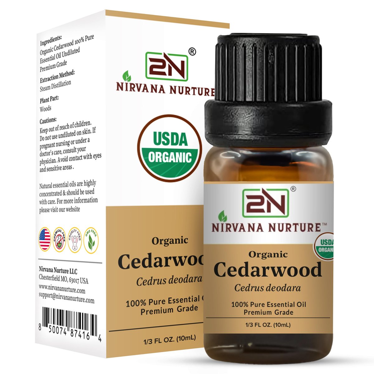 Nirvana Nurture Zedernholz Ätherisches Öl, USDA Bio, 100% Rein Unverdünnt, Aromatherapie Öl für Diffuser, Haar- und Hautpflege