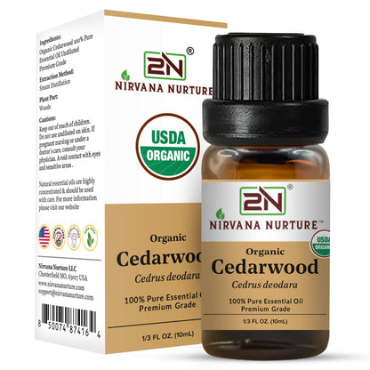 Nirvana Nurture Zedernholz Ätherisches Öl, USDA Bio, 100% Rein Unverdünnt, Aromatherapie Öl für Diffuser, Haar- und Hautpflege