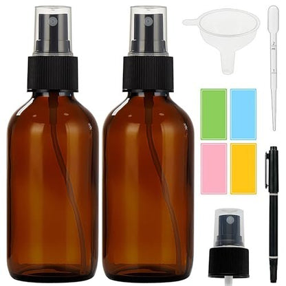 Bastelica Dunkelamber Glas-Sprühflaschen 118 ml, Kleine Glas-Sprühflaschen für Ätherische Öle, Feiner Nebel für Gesicht, Haare, Pflanzen, Reisen, Parfums, Reinigungslösungen - 2er-Pack