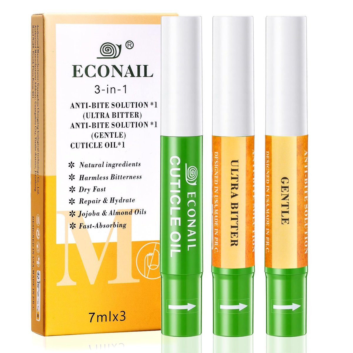 Econail 3 IN 1 Nagelbeißen-Präventionsset für Kinder & Erwachsene - 3er-Pack mit Extra Stärke + Sanfter Bitterlack + Nagelhautöl. Schnell trocknende Formel stoppt Nagelkauen & Daumenlutschen