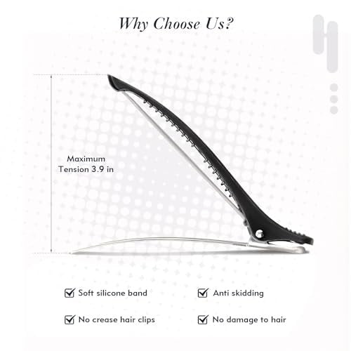 FEEHOPE 12 Stück 4,3 Zoll Lange Haar-Sectioning-Clips, Knitterfreie, rutschfeste Haarstyling-Clips mit Silikonband, Professionelle Haarclips zum Stylen, Schneiden und für Lockenwickler