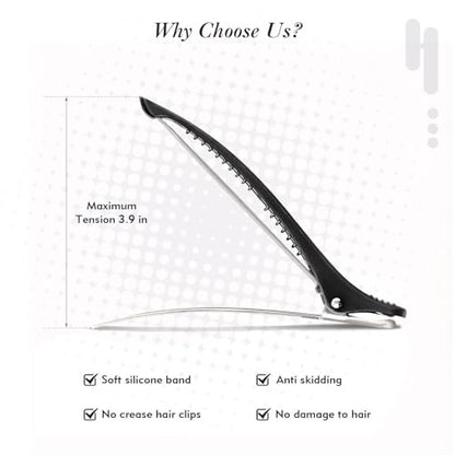 FEEHOPE 12 Stück 4,3 Zoll Lange Haar-Sectioning-Clips, Knitterfreie, rutschfeste Haarstyling-Clips mit Silikonband, Professionelle Haarclips zum Stylen, Schneiden und für Lockenwickler