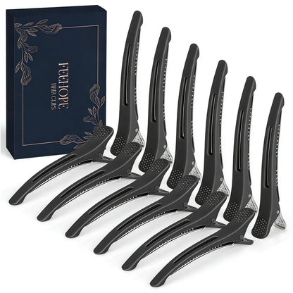 FEEHOPE 12 Stück 4,3 Zoll Lange Haar-Sectioning-Clips, Knitterfreie, rutschfeste Haarstyling-Clips mit Silikonband, Professionelle Haarclips zum Stylen, Schneiden und für Lockenwickler