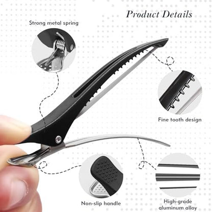 FEEHOPE 12 Stück 4,3 Zoll Lange Haar-Sectioning-Clips, Knitterfreie, rutschfeste Haarstyling-Clips mit Silikonband, Professionelle Haarclips zum Stylen, Schneiden und für Lockenwickler