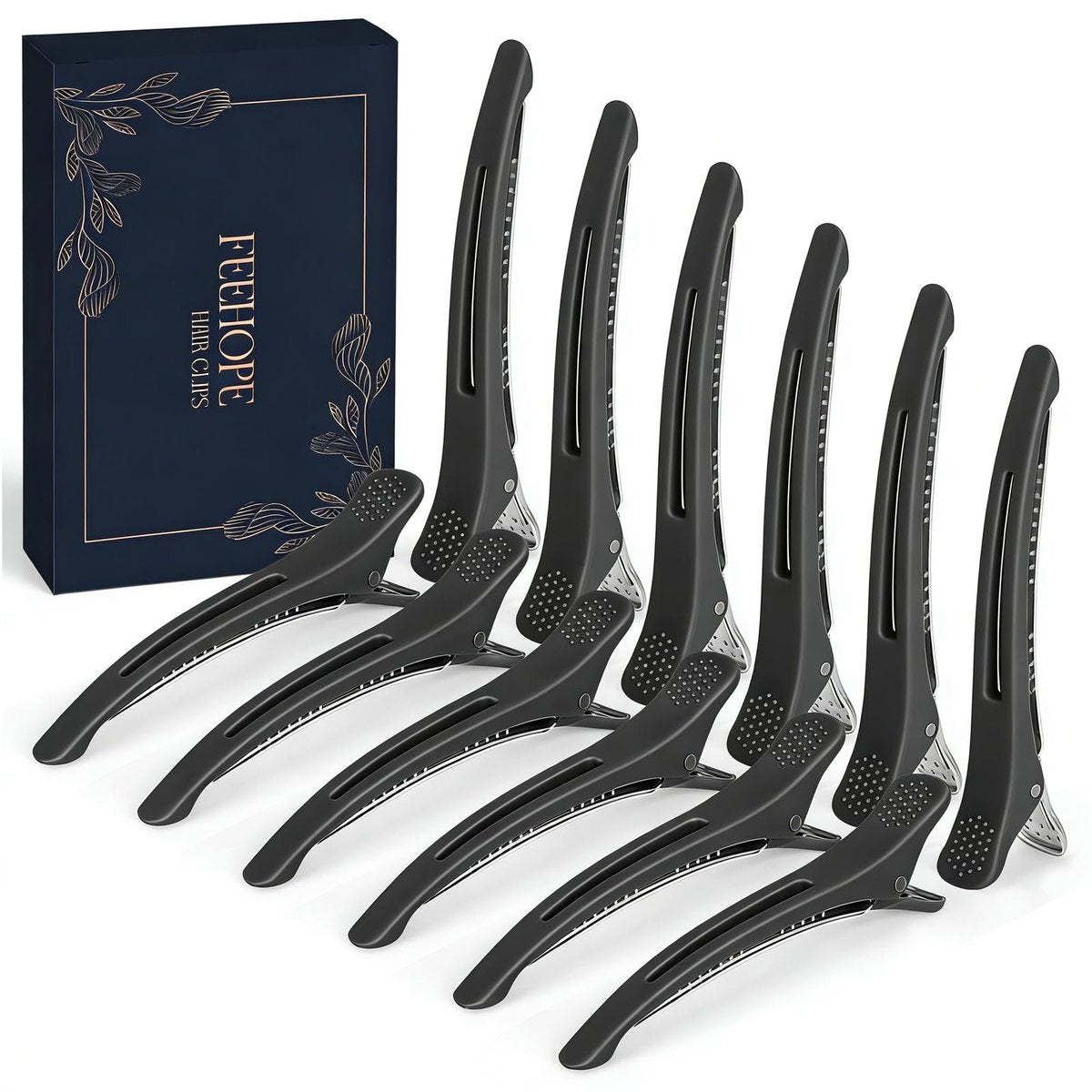 FEEHOPE 12 Stück 4,3 Zoll Lange Haar-Sectioning-Clips, Knitterfreie, rutschfeste Haarstyling-Clips mit Silikonband, Professionelle Haarclips zum Stylen, Schneiden und für Lockenwickler