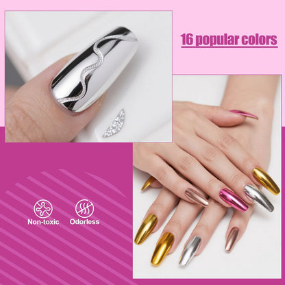 Artdone 16 Gläser Chrom-Nagelpuder Magic White Pearl Kit – Farbiger Spiegeleffekt Silber Gold Metallic Holografisches Dip-Nagelpigmentpulver für Harz-Bastelarbeiten & Nagelkunst-Zubehör
