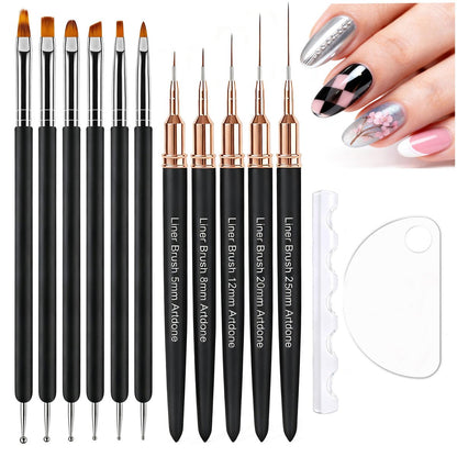 Artdone Nagelkunst-Pinsel und Dotting-Tools Set 11-teilig – Gel-Polish-Liner-Designstifte für Nageldekorationen, Zeichen- und Nagellackpinsel, kleine Detail-Accessoires