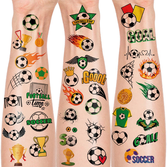 100+ Soccer Tattoos Temporäre Glitzer Tattoos, vorgeschnittene Fußball Aufkleber, WM Fanartikel 2026, Partygeschenke, Geburtstagsdeko, Sport Fußball Accessoires Geschenke für Jungen Mädchen Schulbelohnung