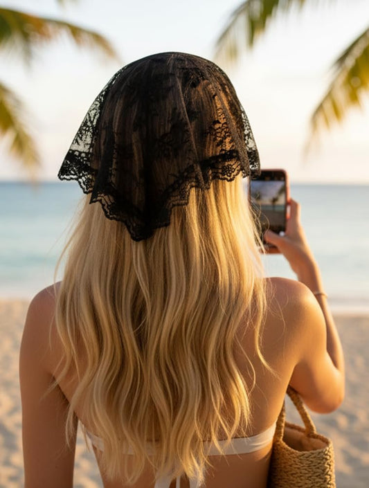 Huachi Schwarzes Spitzen-Bandana Haartuch für Damen – Lace Hair Scarf Kopfband – Stylisches Accessoire für den Sommer