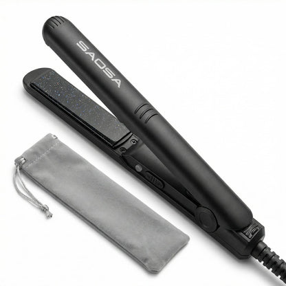 SAOSA Mini Glätteisen 0,7 Zoll – Keramik-Haarglätter für kurzes Haar, Pony & Kanten, 2-in-1 Reiseglätteisen mit Dual Voltage, 210°C schnelles Aufheizen, Turmalin-Stieler mit Aufbewahrungstasche, Schwarz