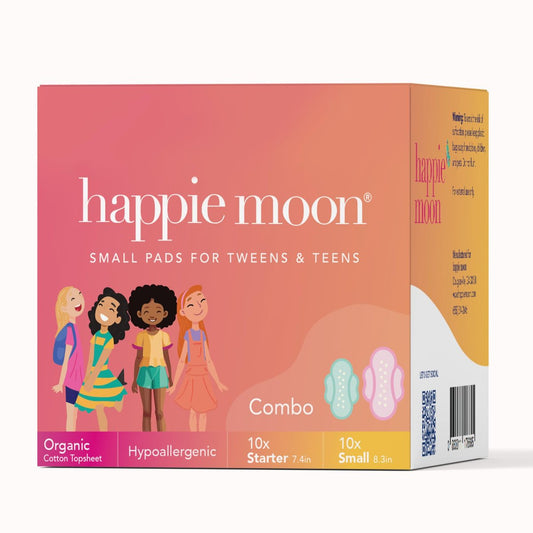 Happie Moon Bio-Baumwoll-Binden für Tweens & Teens | Ultradünne Binden mit Flügeln | Chlorfrei & Duftfrei | Starter & Small Variety Pack, 20 Stück