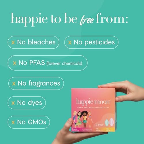 Happie Moon Bio-Baumwoll-Binden für Tweens & Teens | Ultradünne Binden mit Flügeln | Chlorfrei & Duftfrei | Starter & Small Variety Pack, 20 Stück